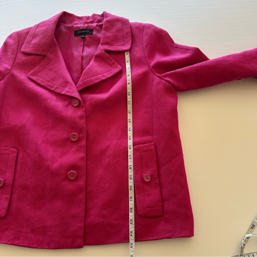 Talbots Linen Jacket Women's Size 14 Pink Jackie Fit 3-Button Lined Pockets - Picture 11 of 16